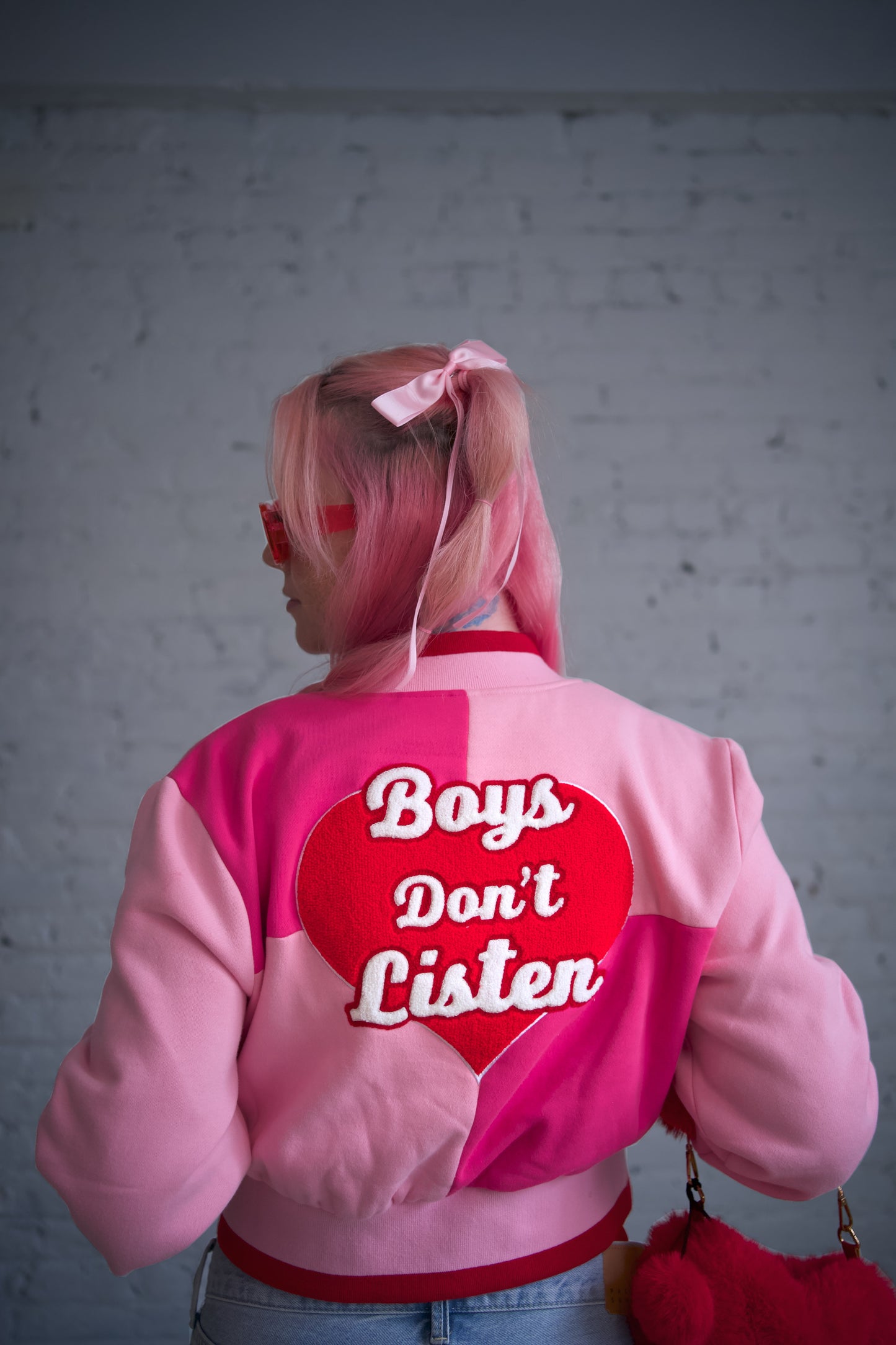 Cropped Boys Don't Listen Varsity Jacket